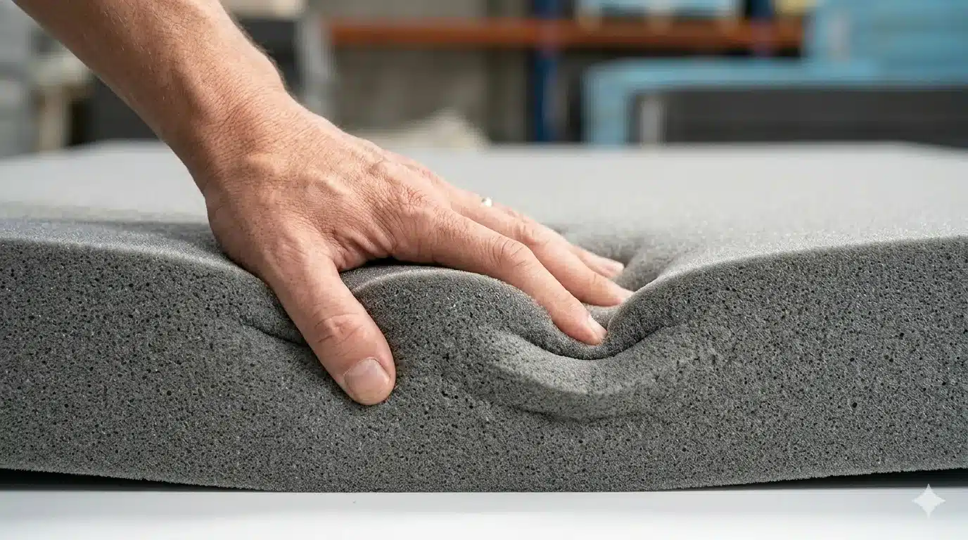 آزمایش چگالی و انسجام بافت اسفنج ۳۵ کیلویی با فشار دست
